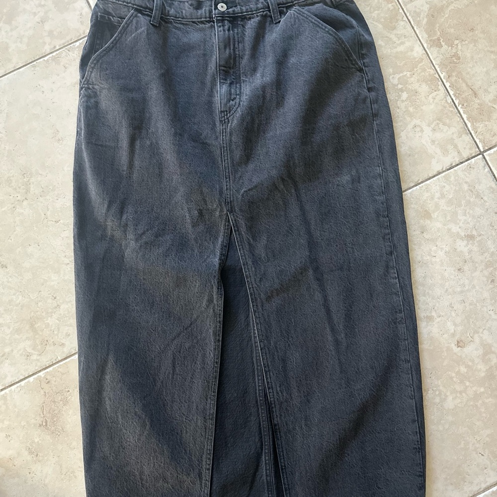 Abercrombie & Fitch faded black long denim skirt